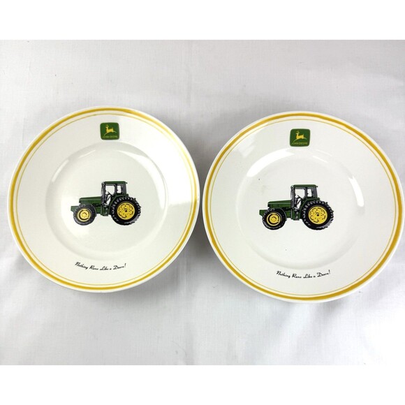 John Deere Tractor 9" Salad Plates “Nothing Runs Like a Deere!" Gibson SET OF 2 - Picture 1 of 12